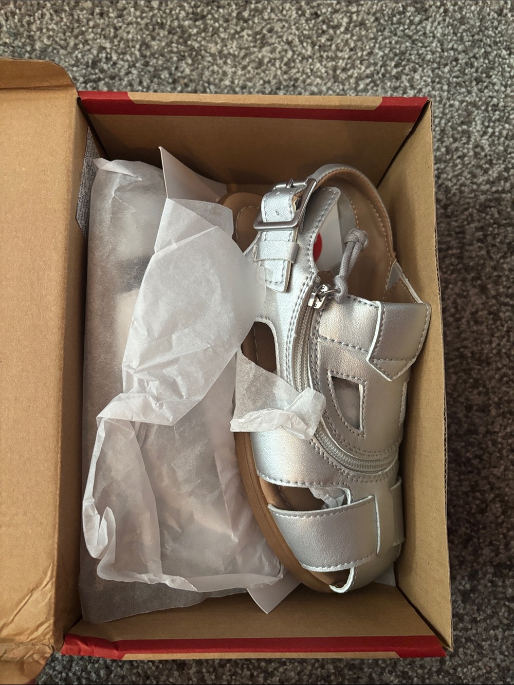 Girls Metallic Silver Closed-Toe Sandals with Side Zipper
